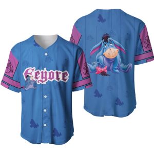 Eeyore Donkey Blue Purple White Stripes Patterns Disney Unisex Cartoon Casual Outfits Custom Baseball Jersey
