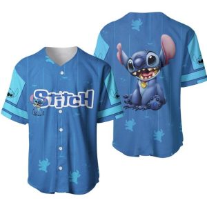 Stitch Blue Pink White Stripes Patterns Disney Unisex Cartoon Casual Outfits Custom Baseball Jersey