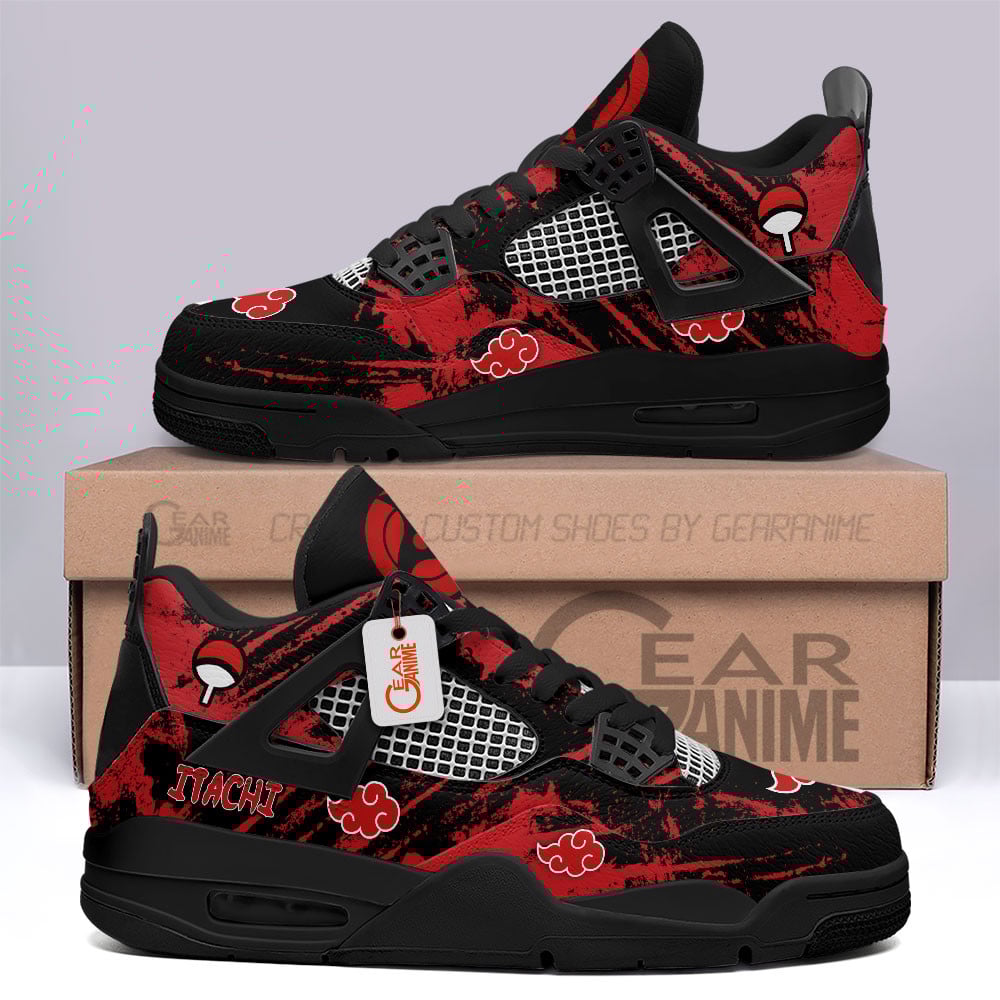 Akatsuki-Itachi-Jordan-4-Sneakers-Personalized-Anime-Shoes-JD569 Akatsuki Itachi Jordan 4 Sneakers Personalized Anime Shoes JD569
