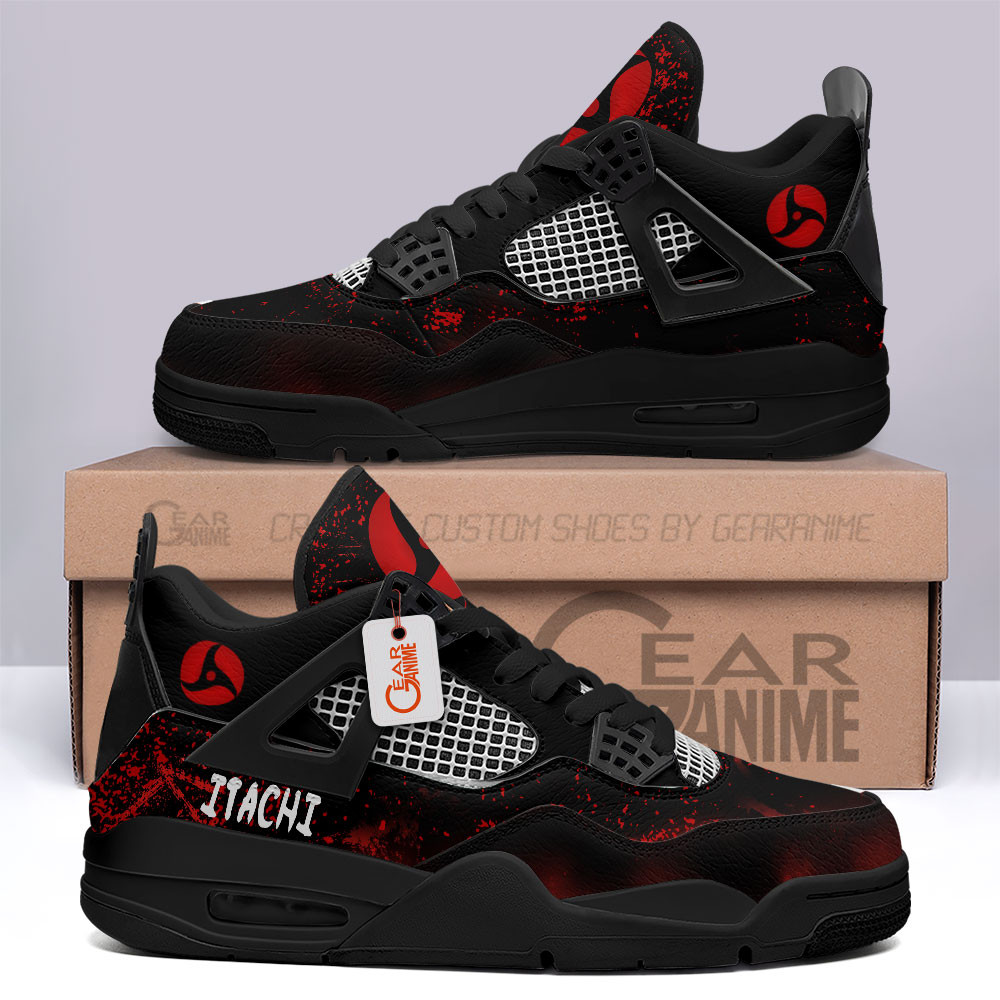 Itachi-Uchiha-Mangekyo-Sharingan-Jordan-4-Sneakers-Anime-Personalized-Shoes-JD434 Itachi Uchiha Mangekyo Sharingan Jordan 4 Sneakers Anime Personalized Shoes JD434