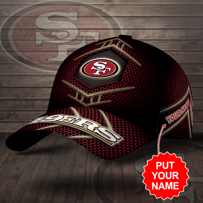 Personalized-San-Francisco-49ers-Beehive-Hexagon-Pattern-3D-Baseball-Cap-Black-Red-CGI2016-1