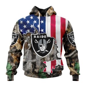 Customized NFL Las Vegas Raiders USA Flag Camo Realtree Hunting Unisex Hoodie TH0998