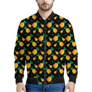 8-Bit Pixel Pineapple Print Bomber Jacket