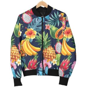 Aloha Tropical Fruits Pattern Print Bomber Jacket