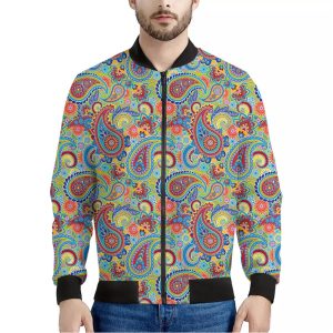 Asian Paisley Pattern Print Bomber Jacket