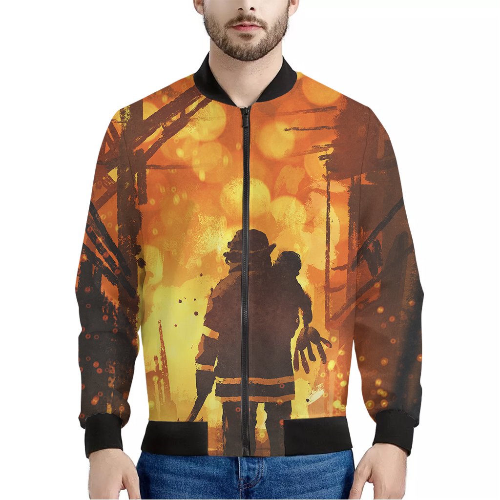 Brave-Firefighter-Painting-Print-Bomber-Jacket Brave Firefighter Painting Print Bomber Jacket