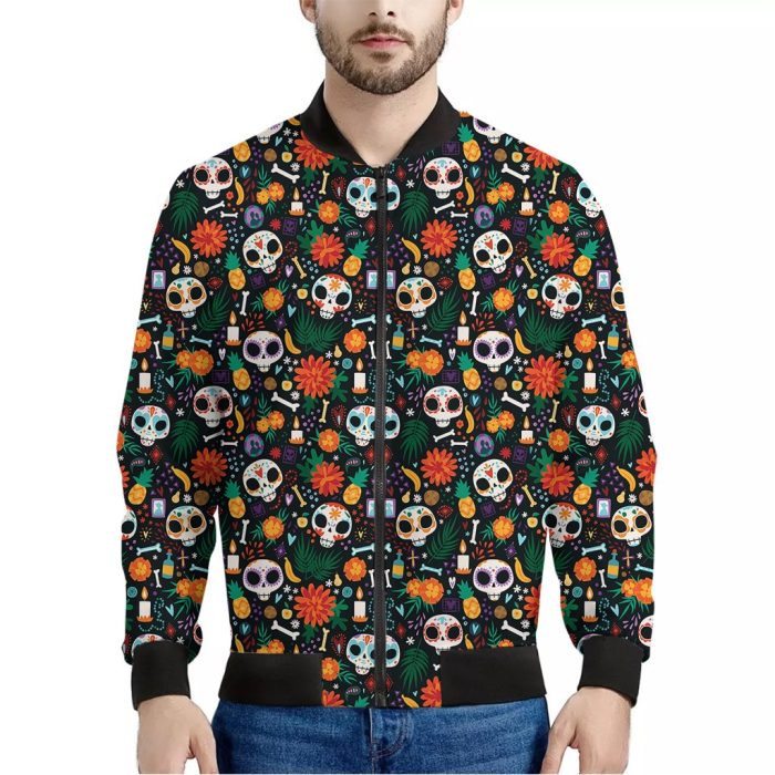 Dia De Los Muertos Day Of The Dead Print Bomber Jacket