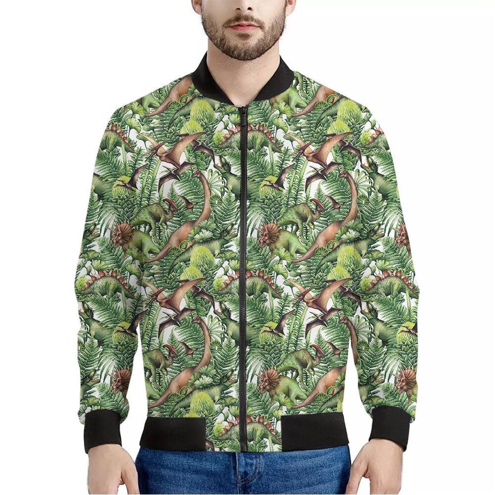 Cartoon Dino Dinosaur Pattern Print Men's Bomber Jacket