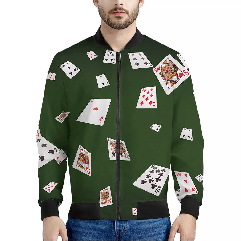 Flying-Poker-Cards-Print-Bomber-Jacket Flying Poker Cards Print Bomber Jacket