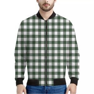 Forest Green Buffalo Check Pattern Print Bomber Jacket