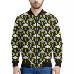 Green Alien UFO Space Print Bomber Jacket