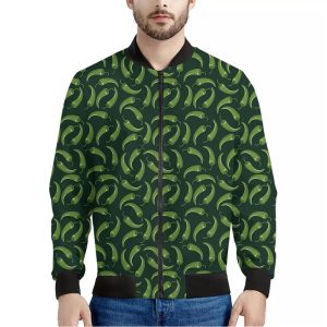 Green Chili Peppers Pattern Print Bomber Jacket