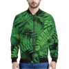 Green Fern Leaf Print Bomber Jacket