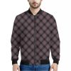 Grey And Orange Plaid Pattern Print Bomber Jacket