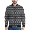 Grey And White Paw Knitted Pattern Print Bomber Jacket