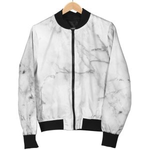 Grey Marble Texture Print Bomber Jacket