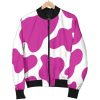 Hot Pink And White Cow Print Bomber Jacket