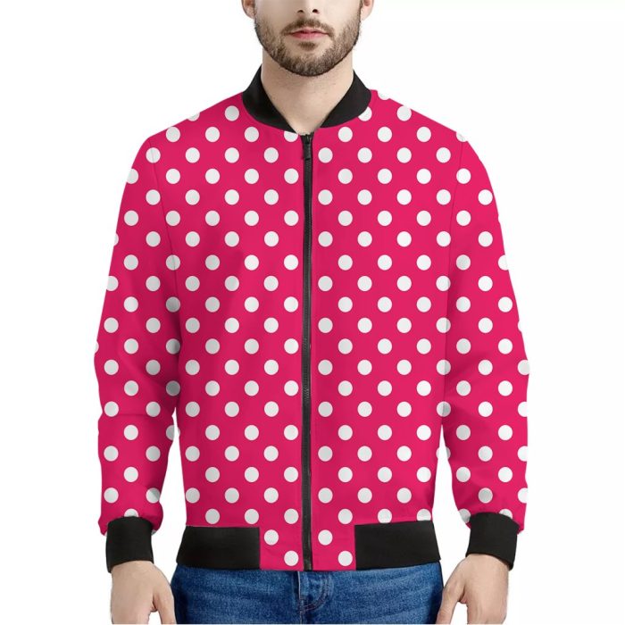 Hot Pink And White Polka Dot Print Bomber Jacket