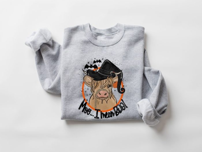 Moo I Mean Boo Sweatshirt Halloween Boo Sweatshirt Heifer Funny Halloween Sweatshirt