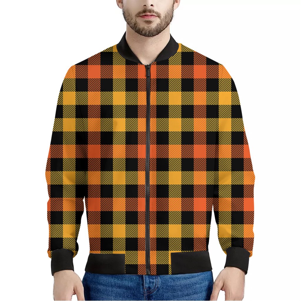 Orange And Black Buffalo Plaid Print Bomber Jacket – We sell presents ...