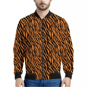 Orange And Black Tiger Stripe Print Bomber Jacket