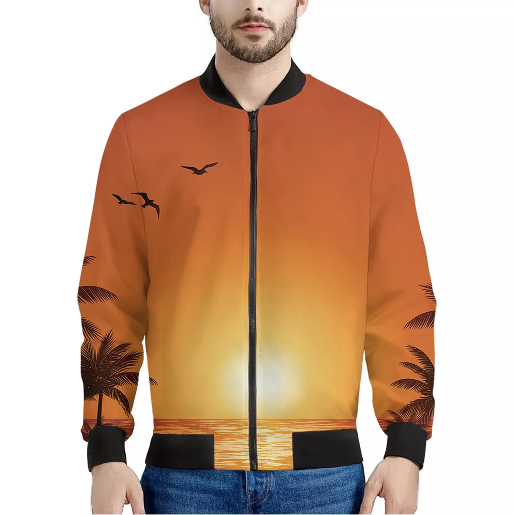 Palm Leaf Tropical Print Men's Bomber Jacket