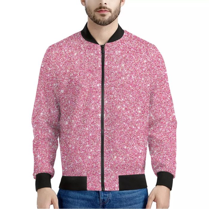 Pink Glitter Texture Print Bomber Jacket