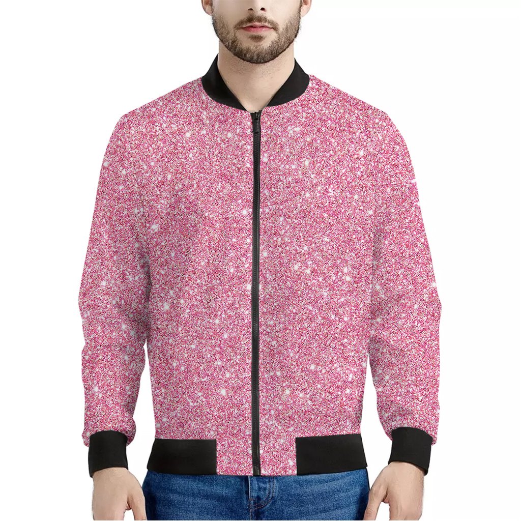 Pink Glitter Texture Print Bomber Jacket We sell presents, you sell