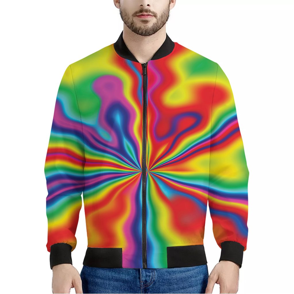 Rainbow-Psychedelic-Print-Bomber-Jacket Rainbow Psychedelic Print Bomber Jacket