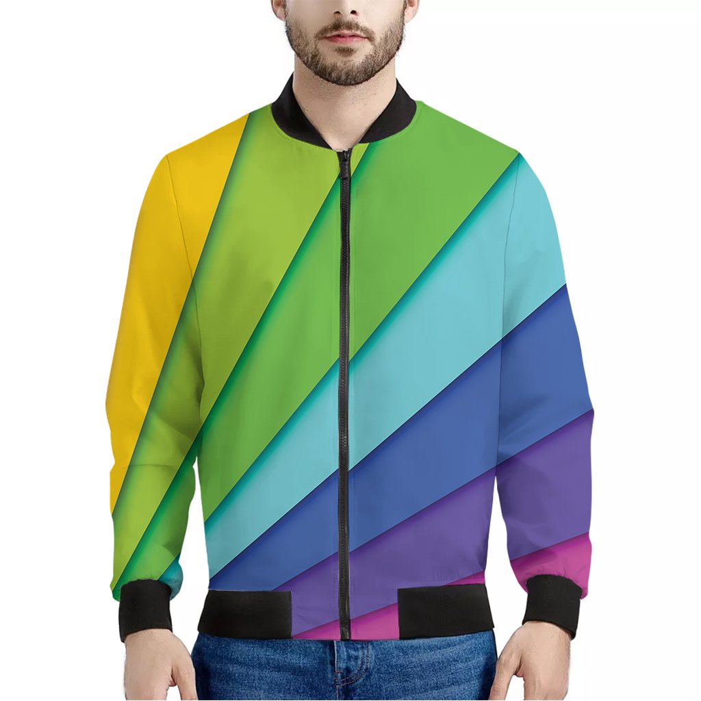 Rainbow-Shades-Print-Bomber-Jacket Rainbow Shades Print Bomber Jacket