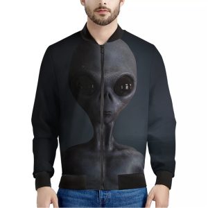Scary Grey Alien 3D Print Bomber Jacket