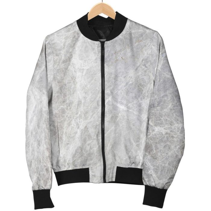 Silver Grey Marble Print Bomber Jacket
