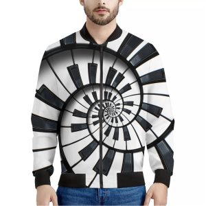 Spiral Piano Keyboard Print Bomber Jacket