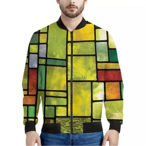 Square Stained Glass Mosaic Print Bomber Jacket