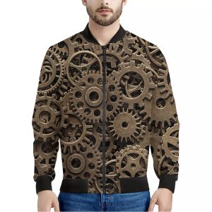 Steampunk Brass Gears And Cogs Print Bomber Jacket