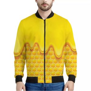 Sweet Honey Honeycomb Print Bomber Jacket