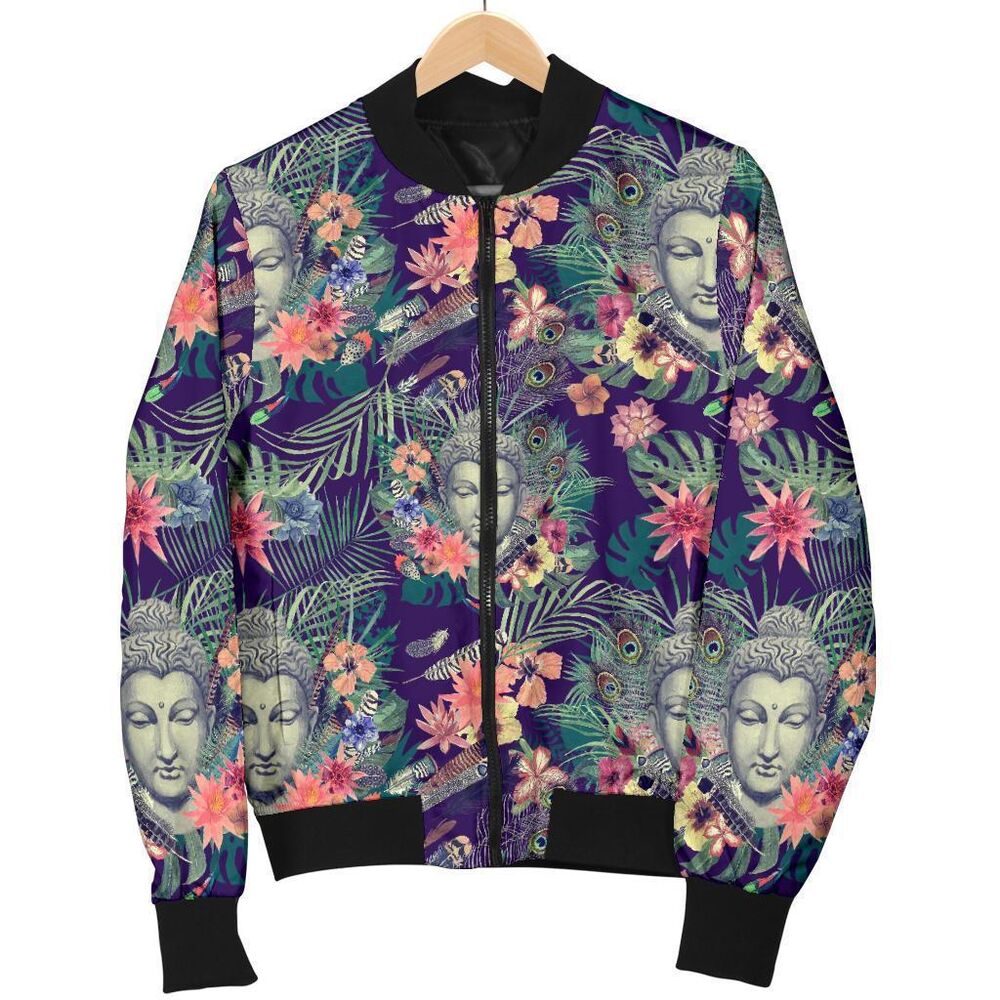 (Custom Personalised) Hawaii State Sleeve Zip Bomber Jacket Tropical Flowers Mix Tartan Red Version LT14