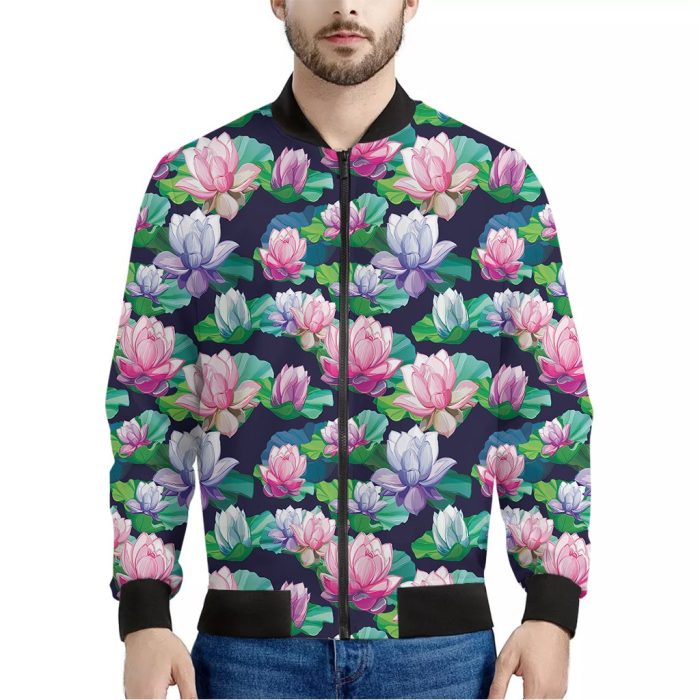 Print Pattern Lotus Women Casual Bomber Jacket