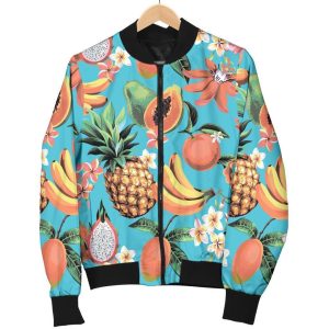 Vintage Tropical Fruits Pattern Print Bomber Jacket