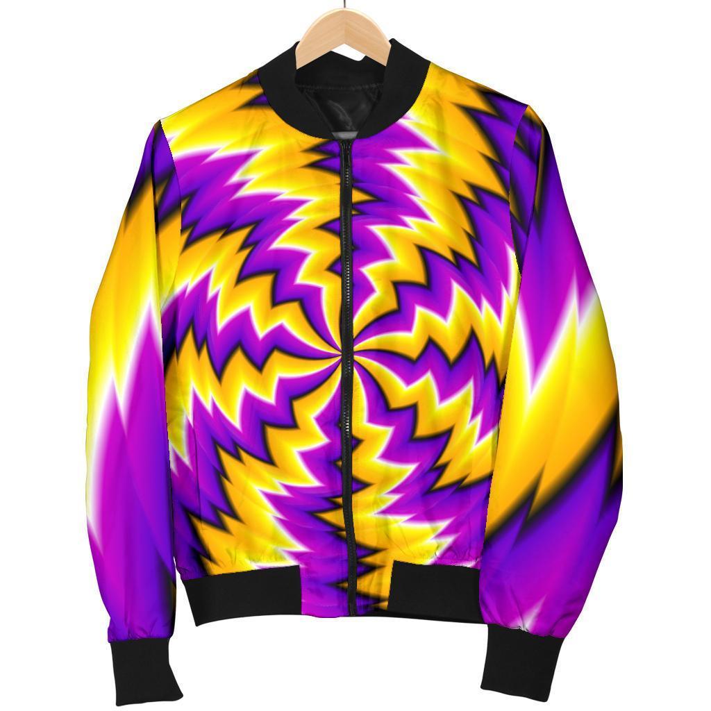 Yellow-Vortex-Moving-Optical-Illusion-Bomber-Jacket Yellow Vortex Moving Optical Illusion Bomber Jacket