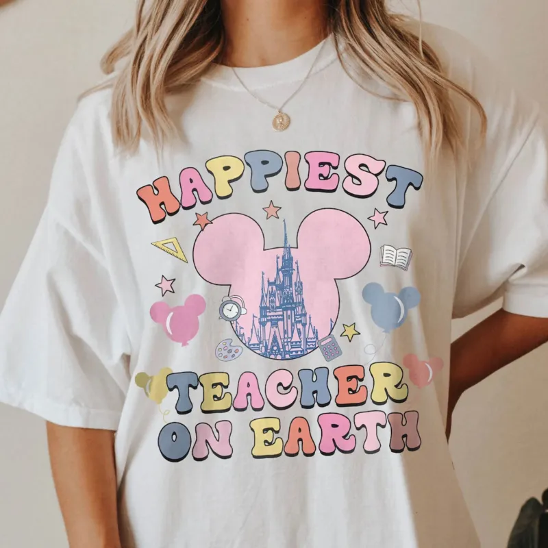 Disney-Teacher-Happiest-Teacher-On-Earth-Mickey-Disneyland-Kid-Tee-Unisex-T-Shirt Disney Teacher Happiest Teacher On Earth Mickey Disneyland Kid Tee - Unisex T-Shirt