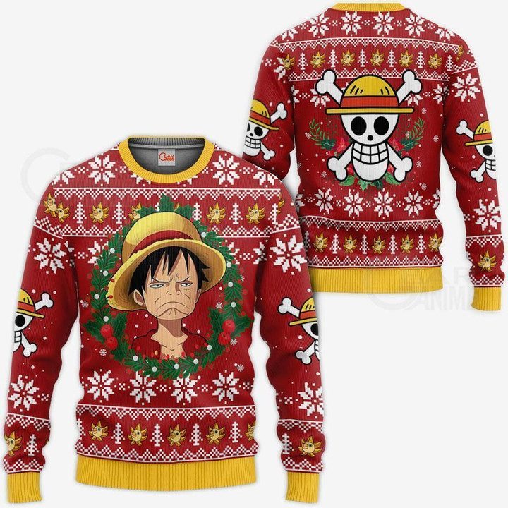 Monkey-D.-Luffy-Ugly-Christmas-Sweater-Pullover-Hoodie-Custom-Xmas-For-One-Piece-Fans Monkey D. Luffy Ugly Christmas Sweater Pullover Hoodie Custom Xmas For One Piece Fans
