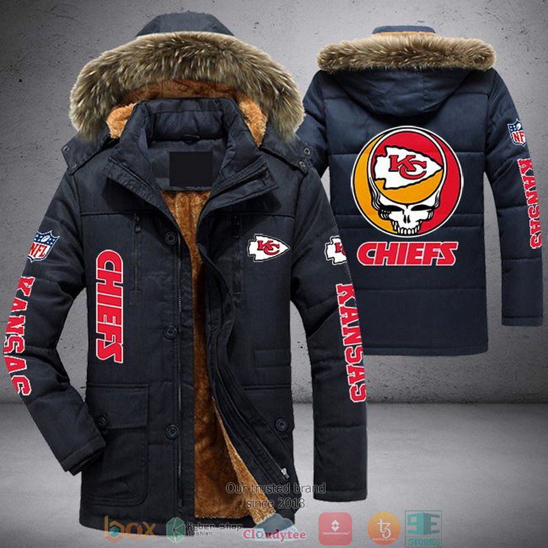 NFL Kansas City Chiefs Skull logo Parka Jacket Fleece Coat Winter