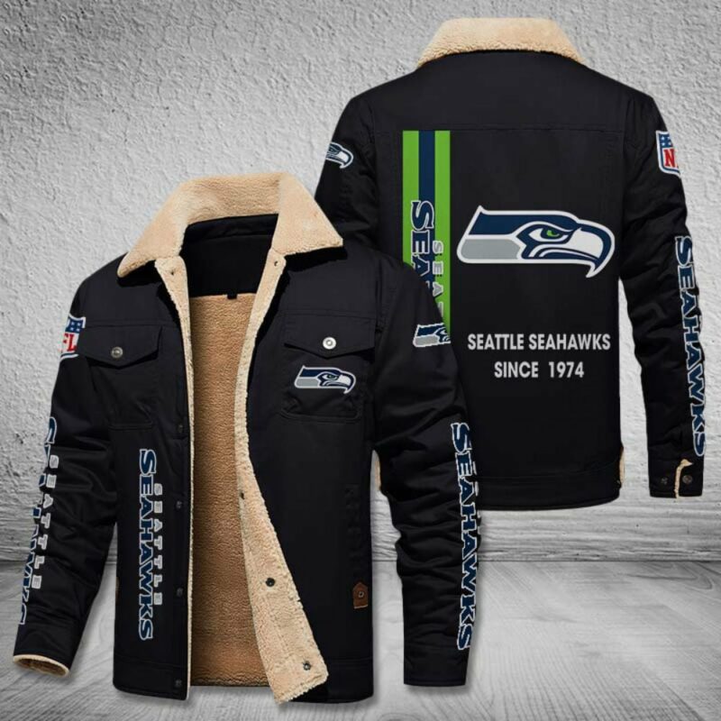 Seattle Seahawks NFL Custom Name Fleece Cargo Jacket Winter Jackets  FCJ1251