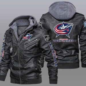 Columbus Blue Jackets Black Brown Leather Jacket LIZ162
