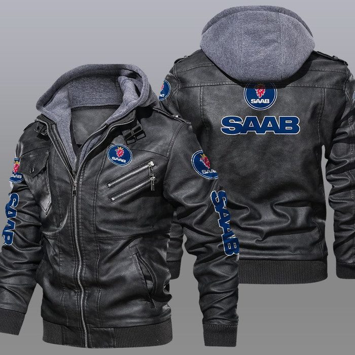 Saab-Automobile-Black-Brown-Leather-Jacket-LIZ060 Saab Automobile Black Brown Leather Jacket LIZ060