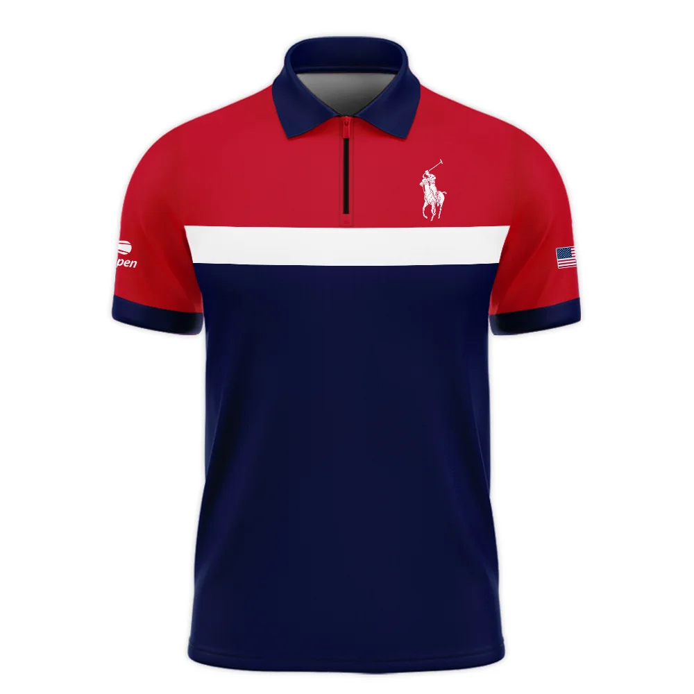 Ralph Lauren Blue Red White Background US Open Tennis Champions Zipper Polo Shirt  ZPL1171