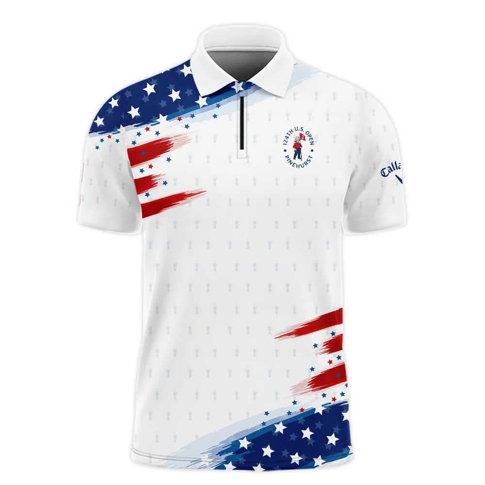 Tournament 124th U.S. Open Pinehurst Callaway Zipper Polo Shirt Flag American White And Blue ZPL1005