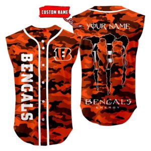 Cincinnati Bengals Camo Sleeveless Baseball Jersey Tank Top Custom Name BBTJ1072
