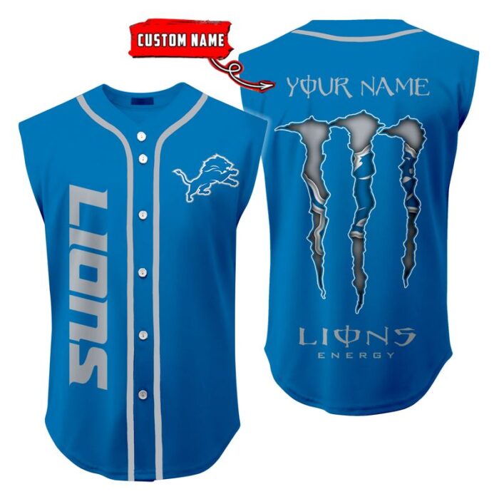 Detroit Lions Sleeveless Baseball Jersey Tank Top Custom Name BBTJ1060